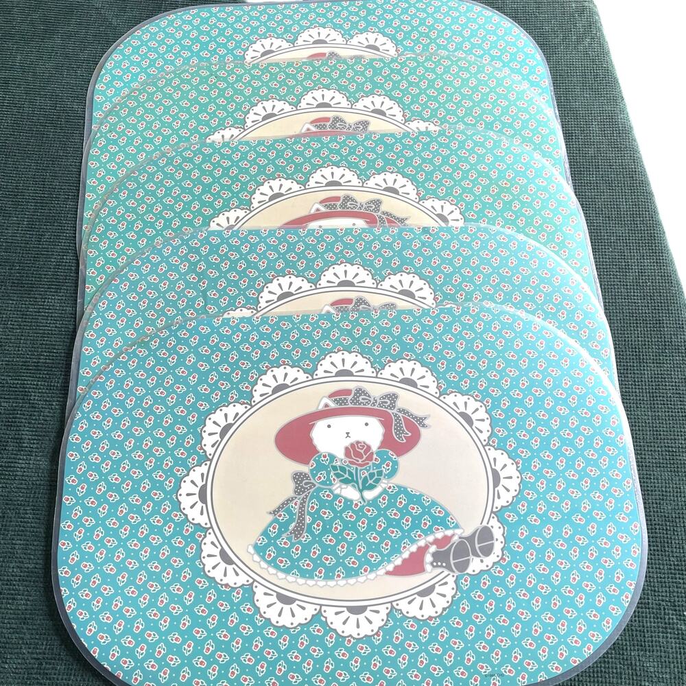 Vintage 1988 CHD Cat Placemats Set of 5 Reversible Rose Floral Cottagecore